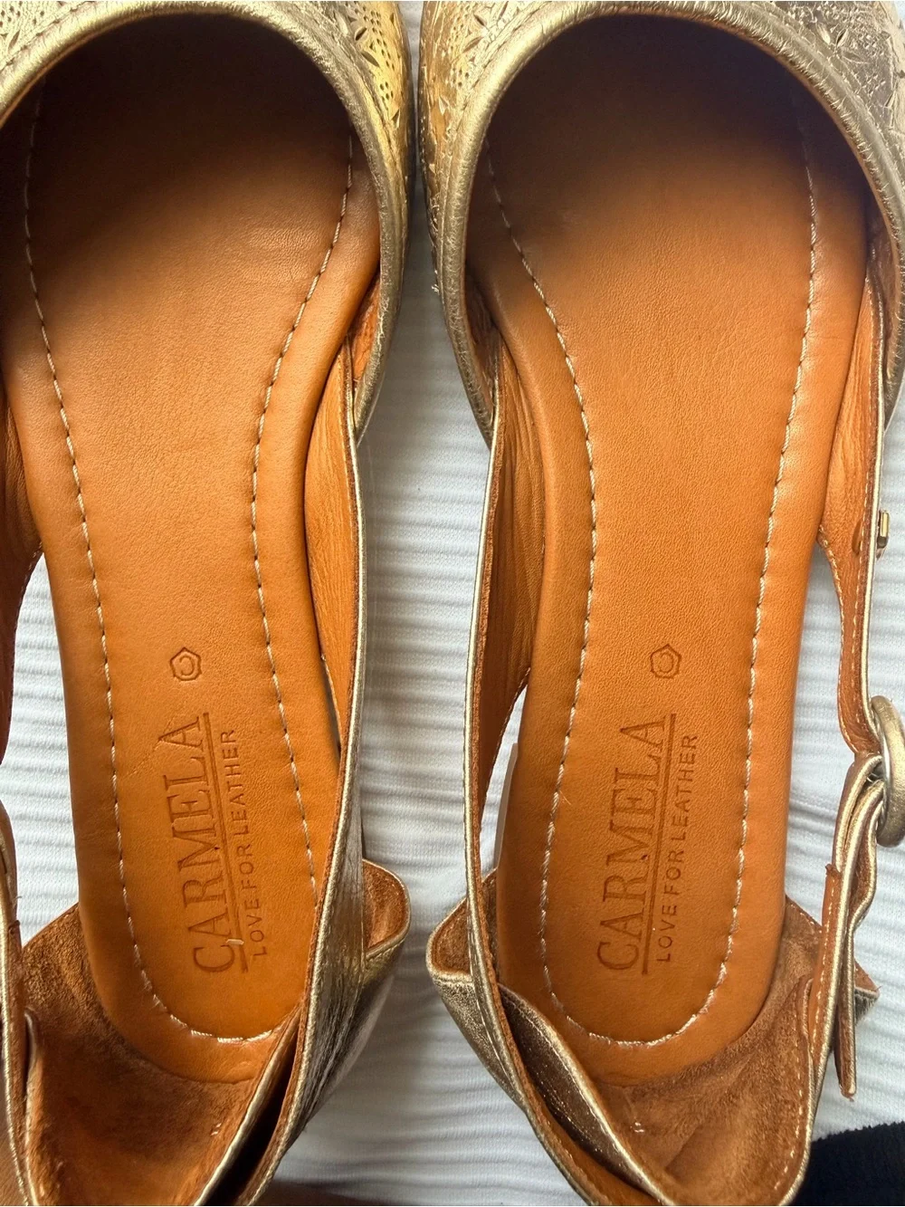 Gold Leather Slingback Flats/Vacation/Office/Casual Chic/Quiet Luxury/US 10–10.5 - Picture 5 of 6